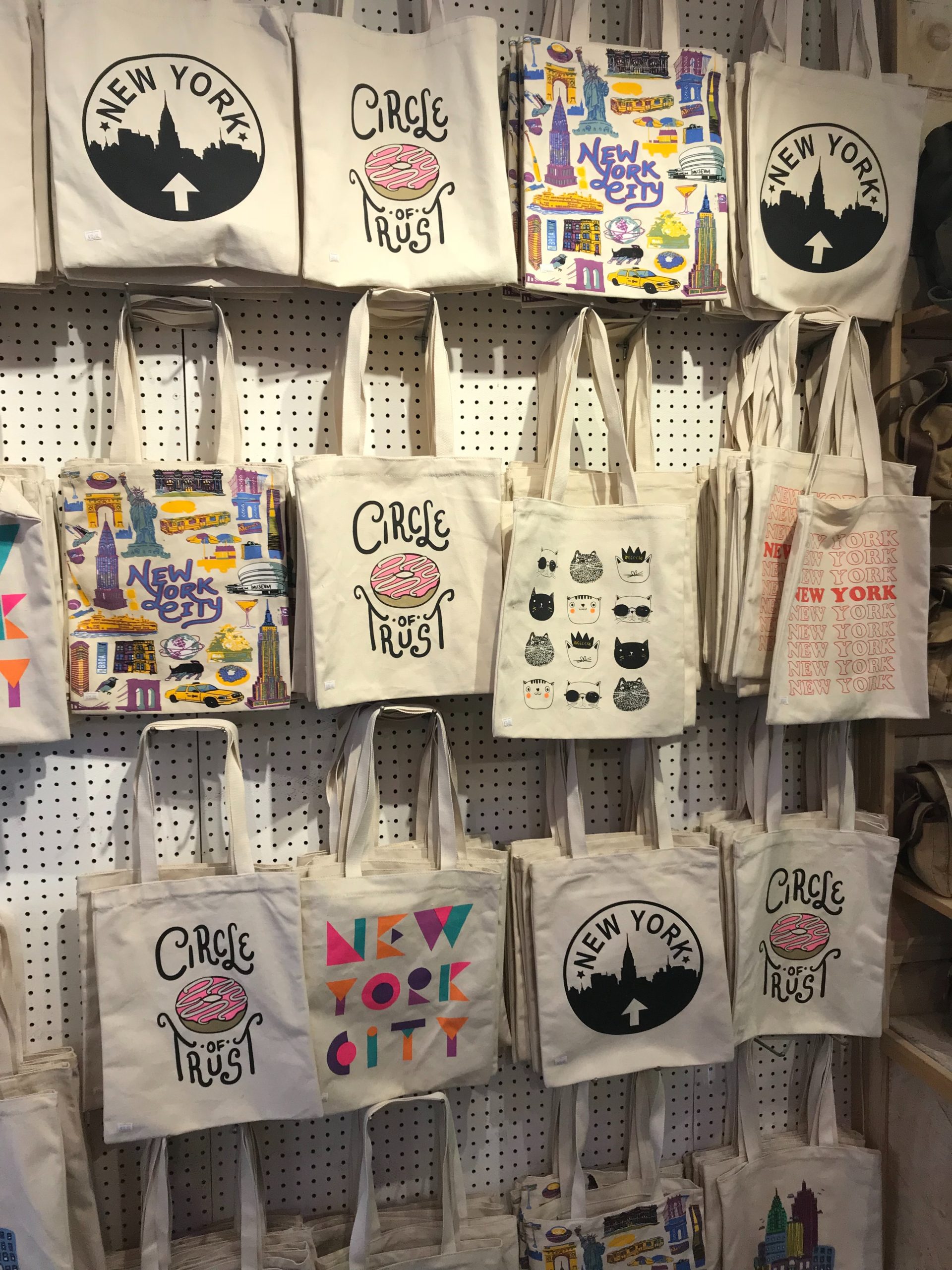 a group of plastic bags on a wall