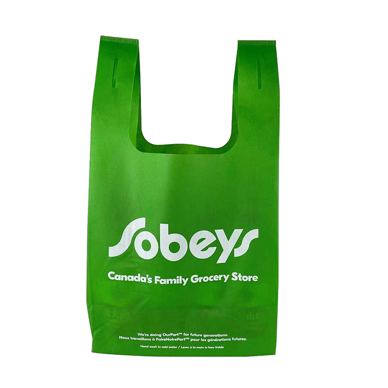 Green Sobeys heat-sealed reusable shopping bag with integrated handles