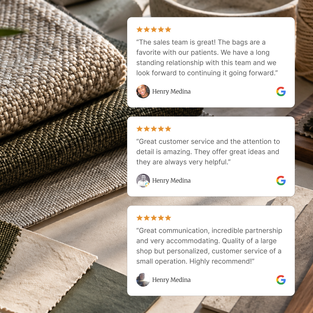 Customer reviews highlighting Icegreen's service, communication and attention to detail